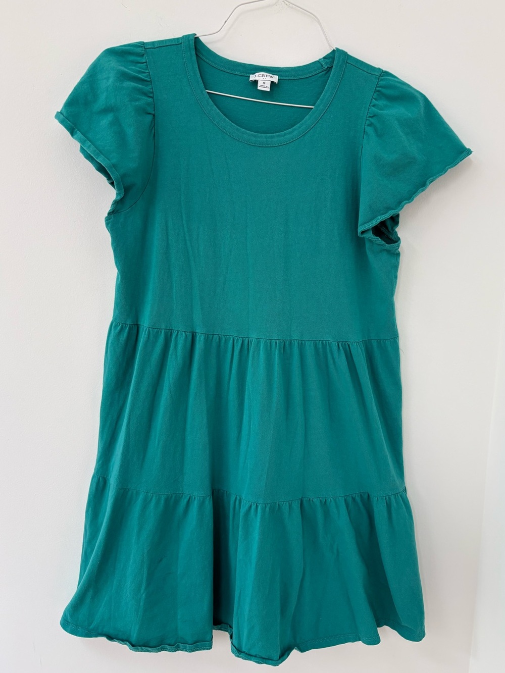 J. Crew Teal Tiered Short Sleeve Girls Dress
